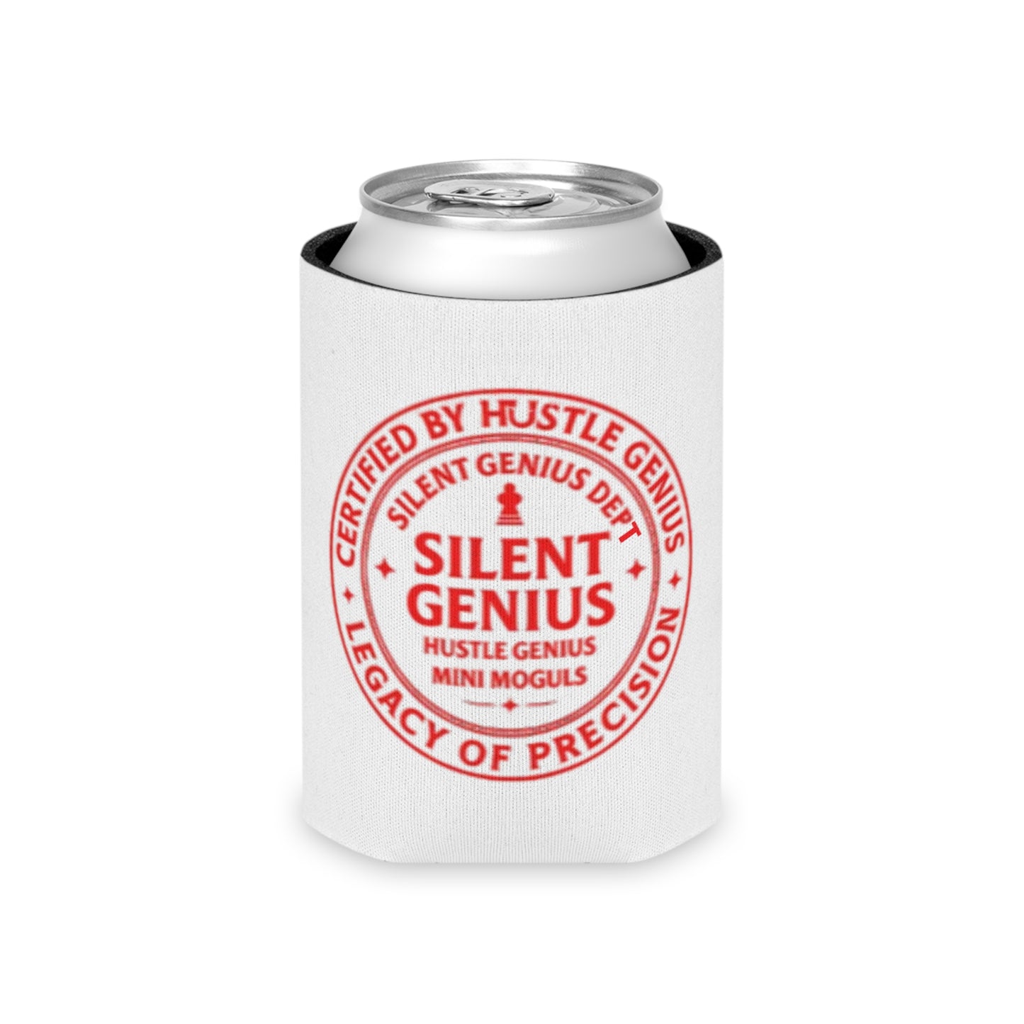 Silent Genius Can Cooler, Funny Drink Sleeve, Party Accessory, Gift for Dad, Tailgate Essential, Graduation Gift, Quirky Beverage Holder