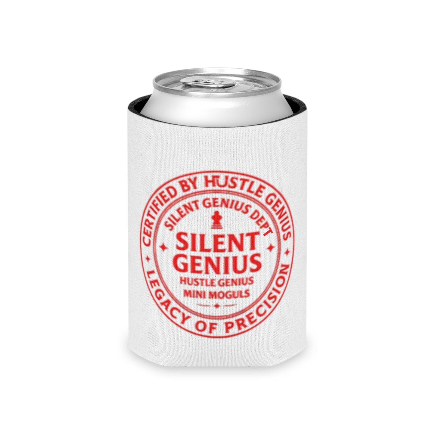 Silent Genius Can Cooler, Funny Drink Sleeve, Party Accessory, Gift for Dad, Tailgate Essential, Graduation Gift, Quirky Beverage Holder