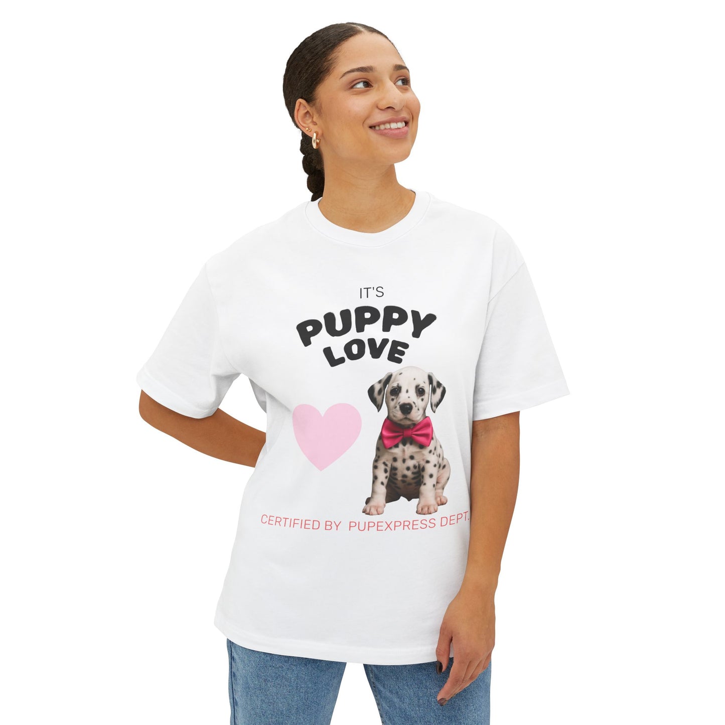 Puppy Love Unisex Boxy Tee, Cute Pet T-Shirt, Dog Lover Gift, Casual Oversized Top, Anniversary, Birthday, Animal Lover Apparel