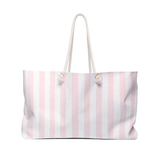 Chic Pink Striped Weekender Bag - Perfect for Getaways, Beach Days, Travel Essentials, Gym Gear, Summer Adventures