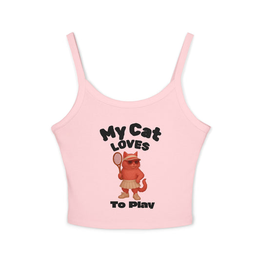 My Cat Loves to Play Tank Top - Cute Cat Lover Apparel, Women's Spaghetti Strap Shirt, Pet Lover Gift, Summer Top, Casual Wear