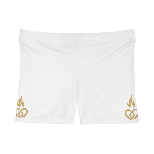 Gold Flame Heart Women's Shorts, Comfortable Lounge Shorts, Perfect for Summer, Workout, Beachwear, Casual Outfits