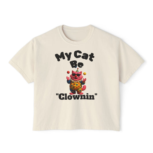 Playful Cat-Inspired Women's Boxy Tee, Funny Cat Shirt, Cute Pet Lover Gift, Comfortable Casual Wear, Unique Cat Lover Tee