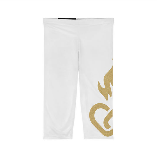 Chic Gold Accented Women’s Capri Leggings, Stylish Athleisure Wear for Yoga, Gym, Everyday Comfort, Gift for Her, Fashionable Activewear