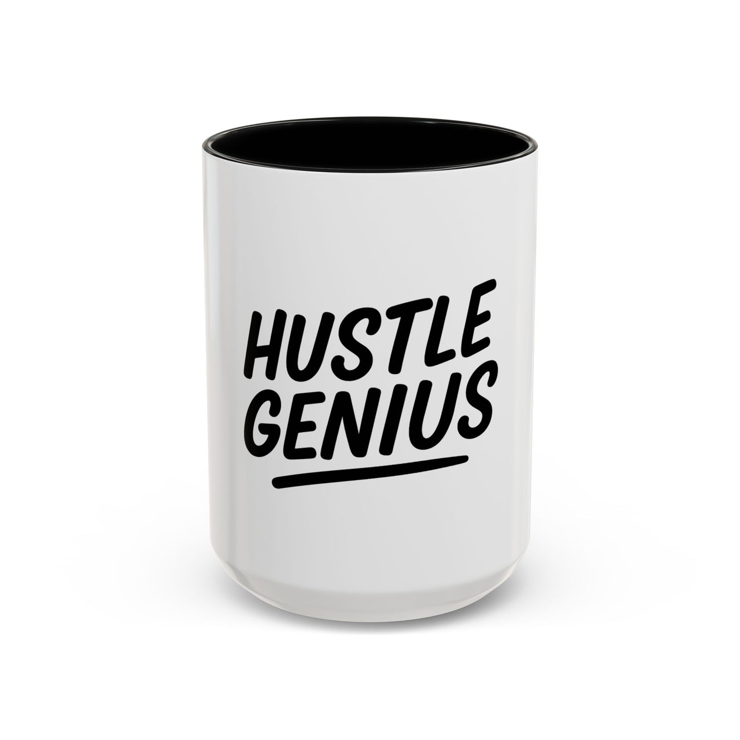 Hustle Genius Coffee Mug - Motivational Gift for Entrepreneurs, Office Decor, Inspirational Drinkware, Unique Holiday Present, Black Accent